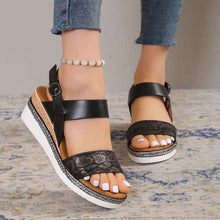 Spring And Summer New Wedge Round Toe Wide Strap Sandals For Women