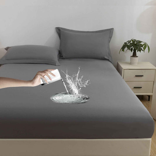 Solid Color Frosted Double Layer Water-proof Mattress Protective Cover Skin-friendly Soft Dustproof Protective Bedding