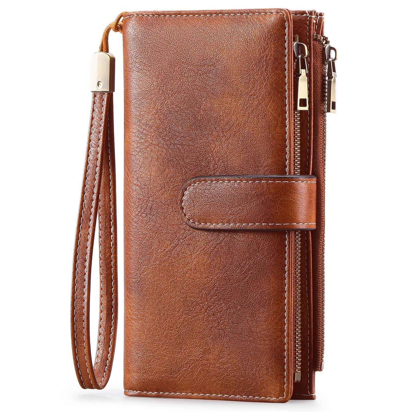 Womens Long Wallet Multi-functional Vintage Tri-fold Purse
