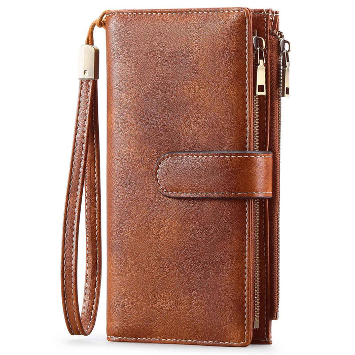 Womens Long Wallet Multi-functional Vintage Tri-fold Purse