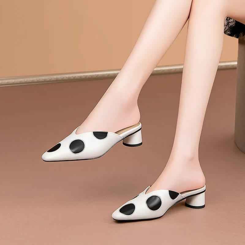 Square Head Half Drag Thick Heel Baotou Sandals For Women
