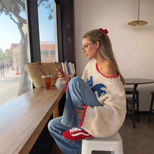 Retro Contrasting Color Jacquard Knit Loose Casual Sweater