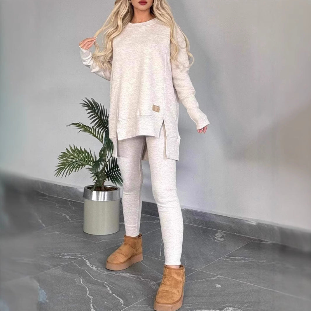 Women's Slit Long Sleeve Top And Trousers Suit by Mirlaine Univers