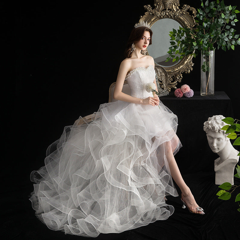 Short Front And Back Length Small Trailing Wedding Dress by Mirlaine Univers