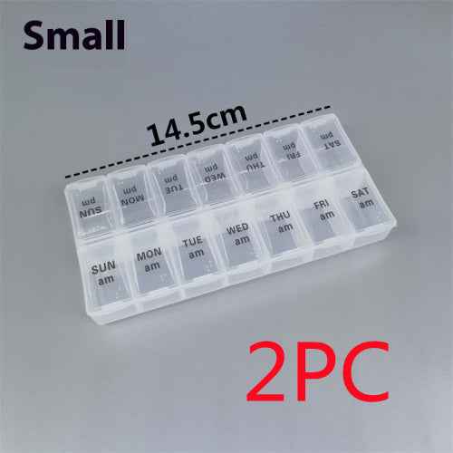 Big Small Size 14 Grid Week Pill Box Morning And Evening Color Week Pill Box Printing Russian English