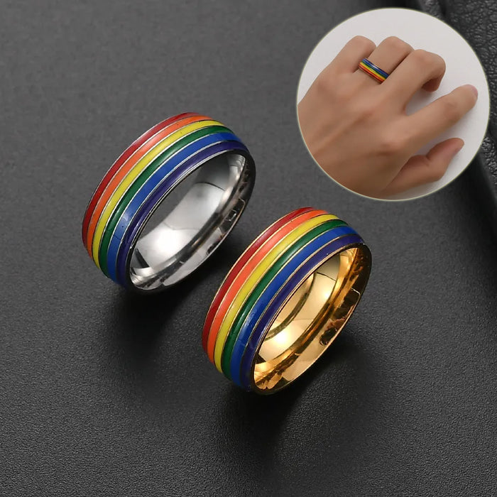 Bague arc-en-ciel Fashion Pride pour femmes et hommes, bijoux d'amitié LGBT en acier inoxydable pour gays et lesbiennes