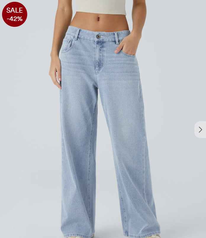 Women's Retro Washed Denim Wide-Leg Jeans With Multiple Textures