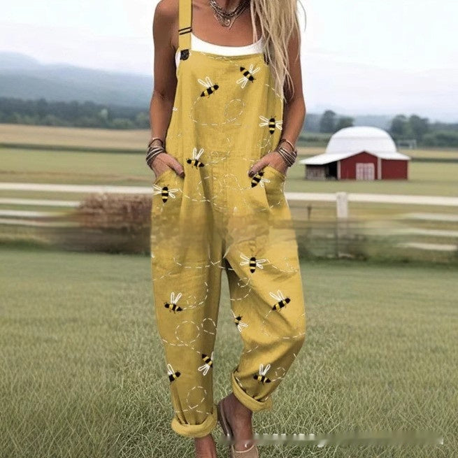 Pantalon à bretelles avec boutons imprimés en 3D