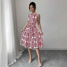 Stylish Printed Sleeveless Lace-Up Waist-Cinching Dress