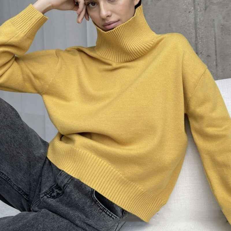 High Collar Loose Knitted Top Sweaters Women's Clothing