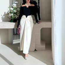 Elegant Sheath Dress With Color-blocking And Pearl Embellishments by Mirlaine Univers