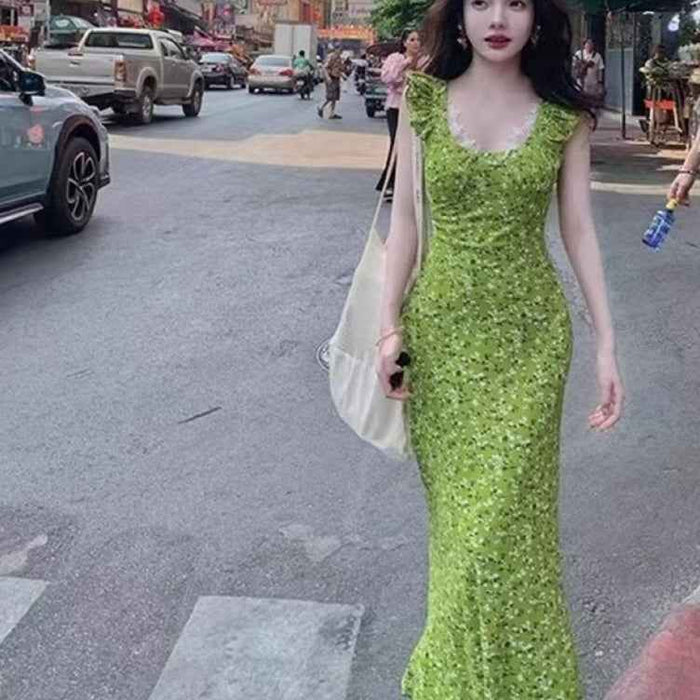 Womens Floral Waist-Cinching Slim-Fit Sexy Lace Slip Dress