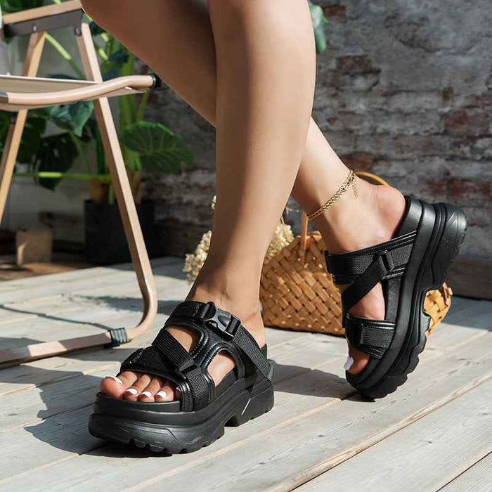 Sandales à boucle à semelles épaisses tendance mode pour femme, chaussures de plage été