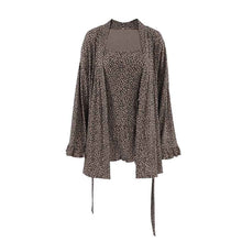 Leopard-print Long-sleeve Nightgown, Lingerie, And Shorts Three-piece Set