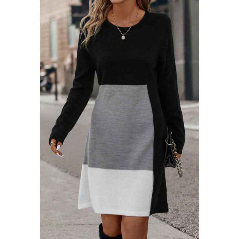 European And American-style Patchwork Knit Regular-fit Dress