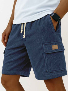 Versatile 3D Bag Mens Drawstring Corduroy Side-Pocket Shorts
