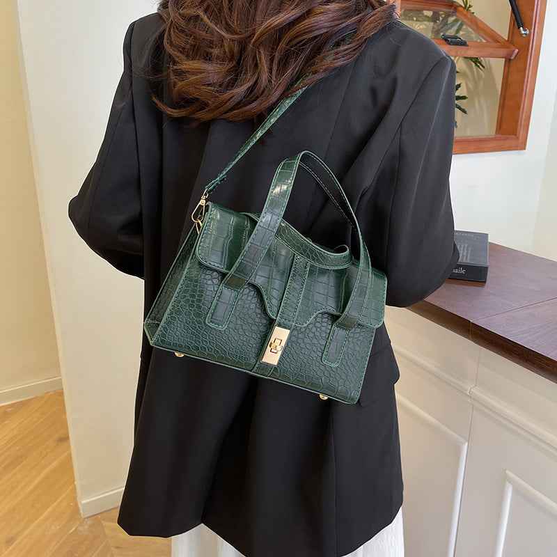 Fashionable Western-style Solid-color Crocodile-pattern Tote Bag
