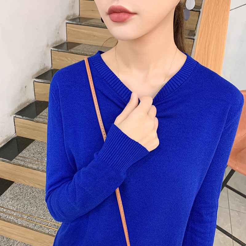 Womens Long-sleeve Knitted Pullover With A Crew Neck Lightweight Sweater Top