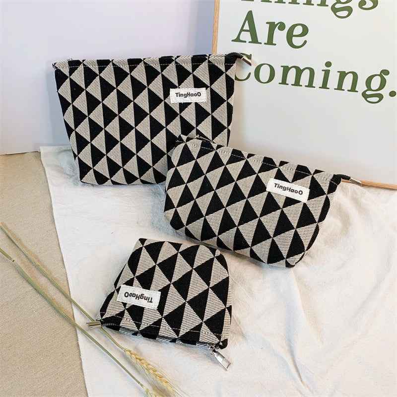 Womens Geometric-Line Fabric Cosmetic Bag