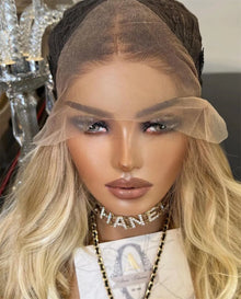 Golden Blonde Synthetic Lace Front Wig 13x4 Wavy 150 Density