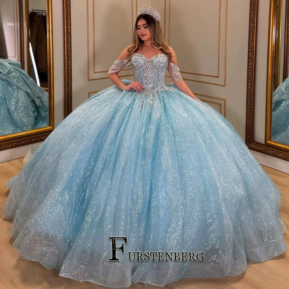 FURSTENBERG Shiny Quinceneara Dress Plus Size Bow Ruffles Off Shoulder Tassles Birthday Party Vestidos De 15 Anos Customized
