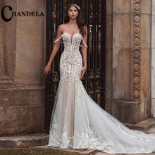 CHANDELA Trendy A-line Wedding Dress Bridal Sleeveless Tulle Lace Appliques Lacing up Brush Train Vestidos Para Mujer Customised