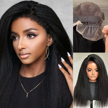 Kinky Straight hair wig, 5x5 glue free high-definition transparent lace front - glue free wig, natural appearance, 200% density