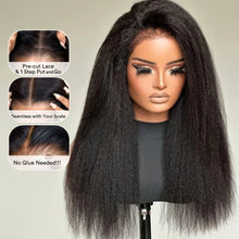 Kinky Straight hair wig, 5x5 glue free high-definition transparent lace front - glue free wig, natural appearance, 200% density