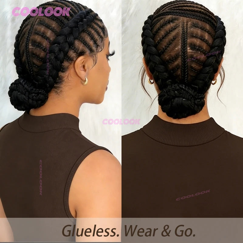 Synthetic Braided Wigs Glueless Cornrow Bun Lace Wig Women