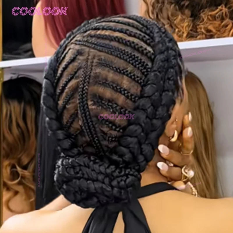 Synthetic Braided Wigs Glueless Cornrow Bun Lace Wig Women