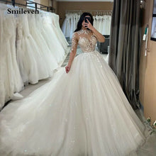 Smileven Long Sleeve Lace Wedding Dresses A Line High Neck Shiny Appliques Bridal Gowns Glitter Tulle vestidos de novia 2026