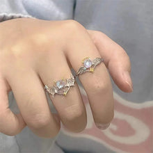Romantic Angel and Demon Wings Couple Rings For Women Goth Fashion Moonstone Adjustable Opening Finger Men's Ring Party Jewelry