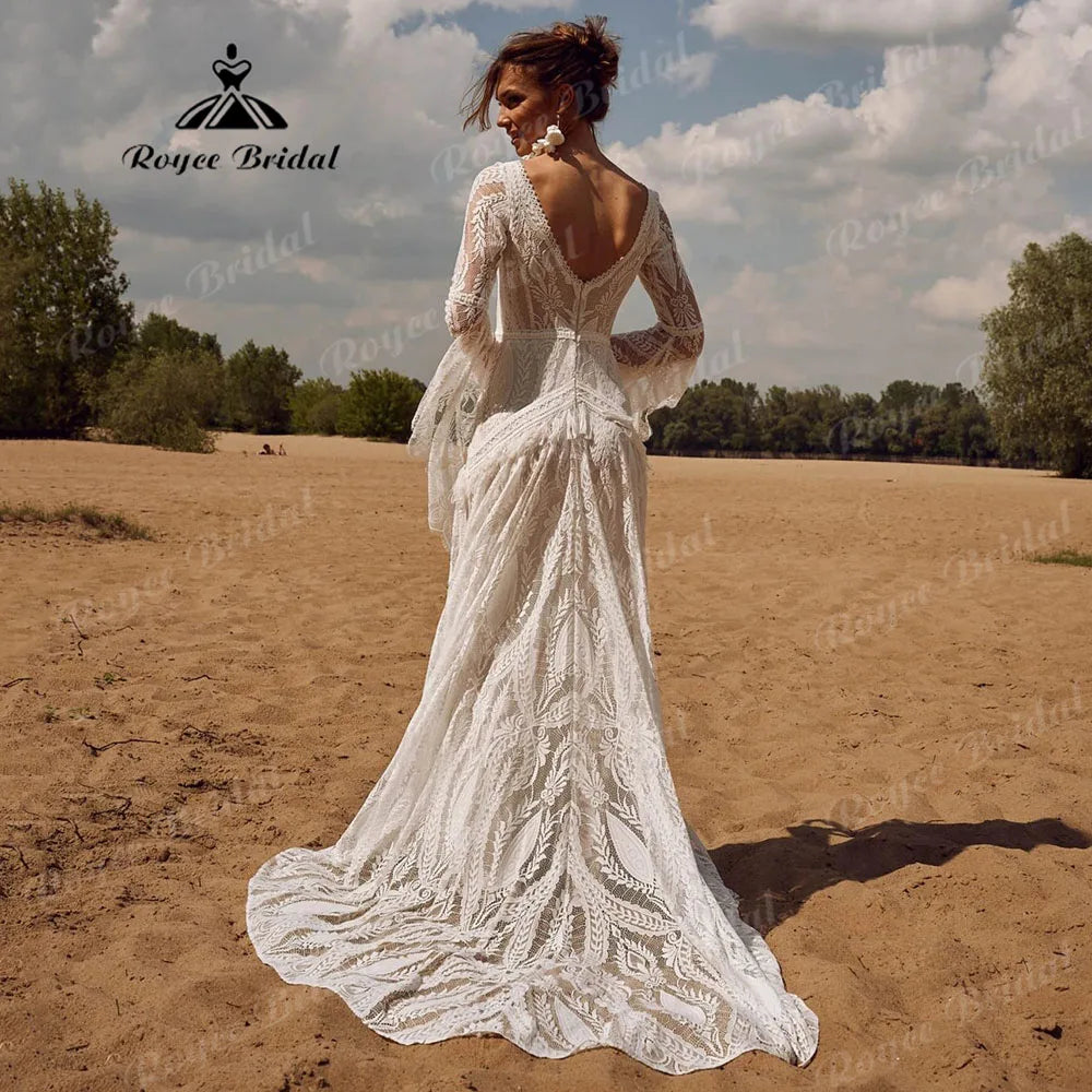 robe mariee boheme Lace Long Sleeve Mermaid Wedding Dress 2025 Boho Customized Bridal Gown for Women vestidos de novia sirena