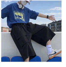 Cool Black Summer Hip Hop Cargo Shorts Men's Summer Slim Loose Hip Hop Ins Hanging Trendy High Street Pants Straight Shorts Men