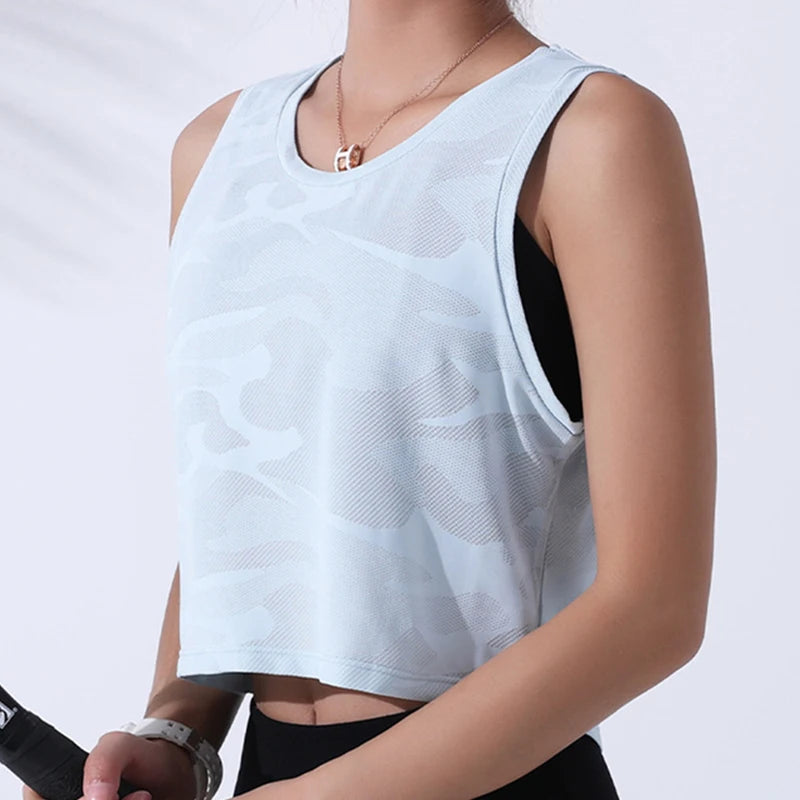 Women Camouflage Running Vest Crop Top Mesh Breathable