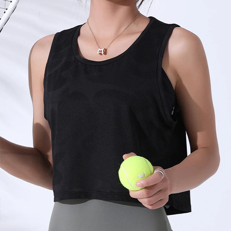 Women Camouflage Running Vest Crop Top Mesh Breathable