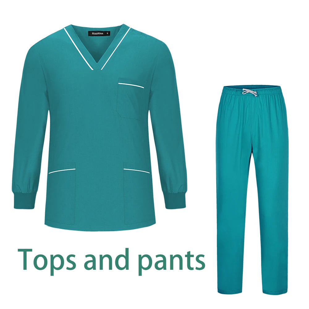 Solid Color Long Sleeve Suit Unisex Lab Spa Nursing Workwear Slim Medical Scrub Uniform Nurse Doctor Surgical Gown Wholesale