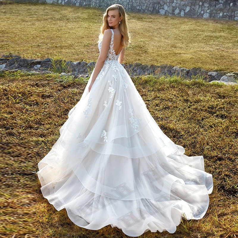 HAMMAH Elegant V Neck Wedding Dresses Mermaid Appliques Lace Spaghetti Strap Satin Court Train Robe De Mariee Customized