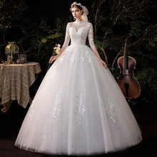 High Neck Wedding Dress 2024 Luxury Three Quarter Sleeve Lace Up Ball Gown Vestido De Noiva Plus Size Customized