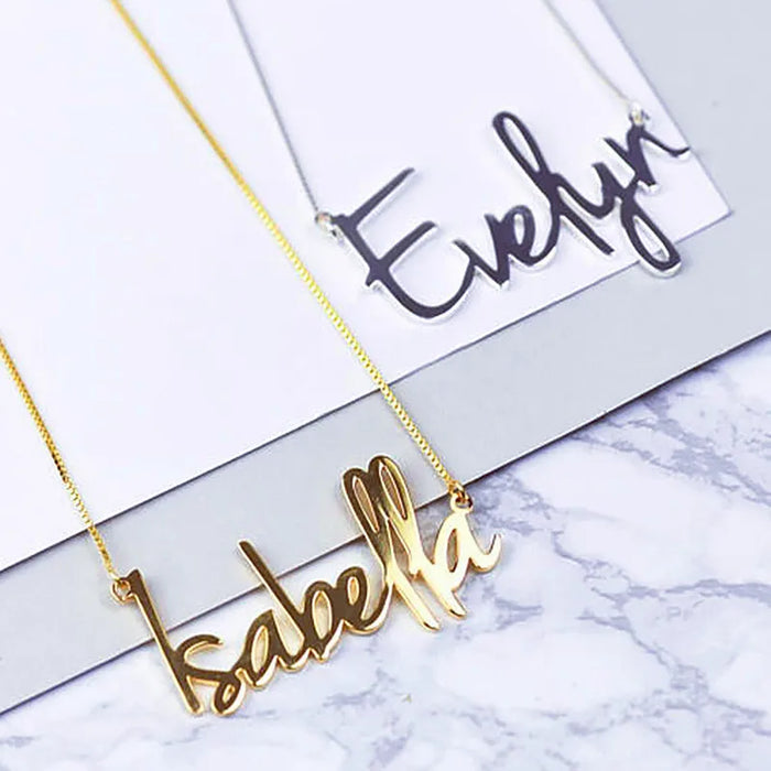 Custom Name Charms Necklace Gold Color Stainless Steel Box Chain Necklaces for Women Men Personalized Handmade Pendants Jewelry