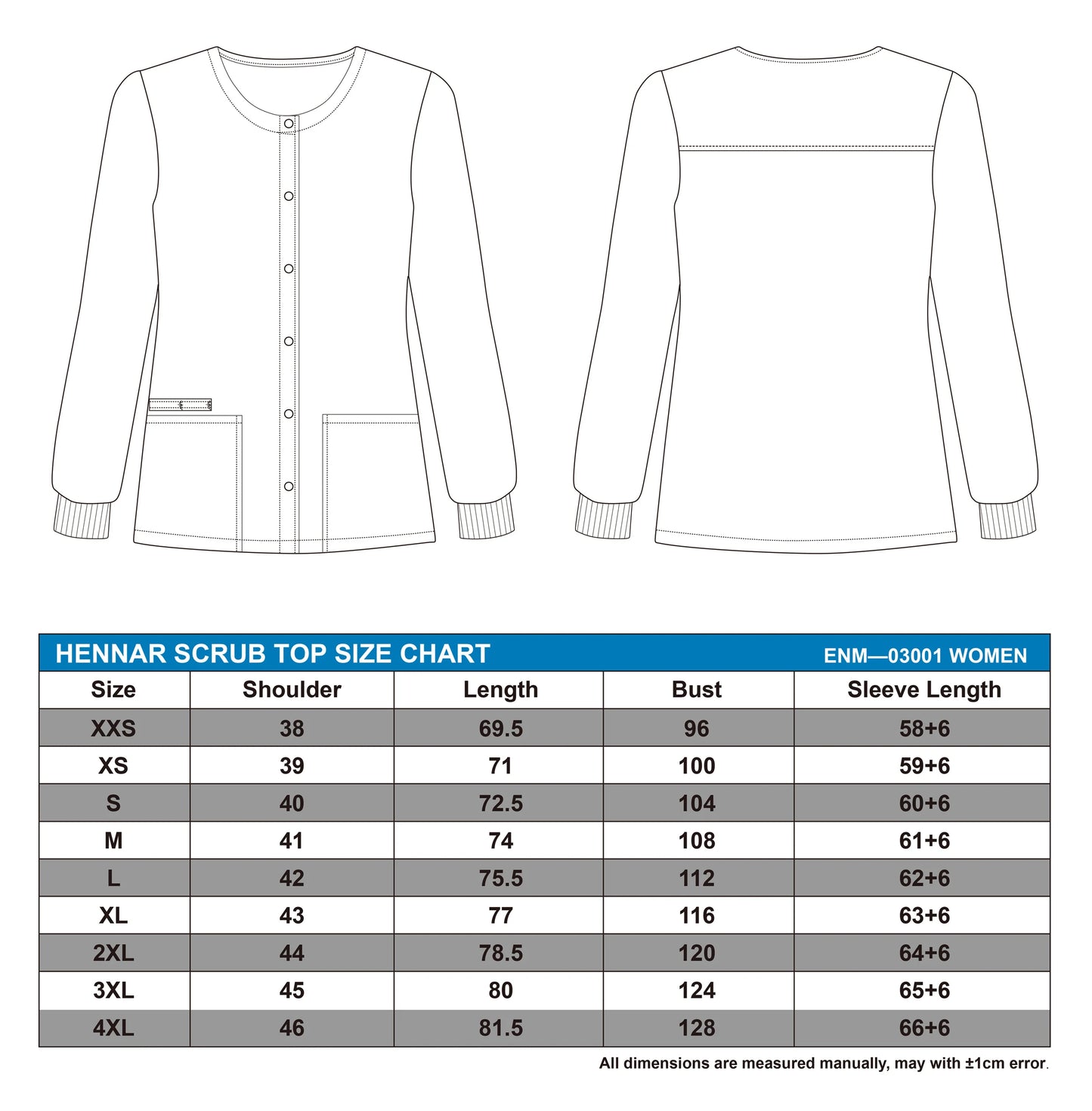 Hennar Medical Scrub Jackets Uniforms, XXS-4XL, 100% Cotton, Dentist Jackets