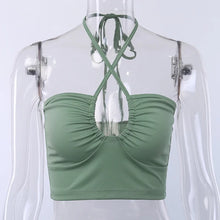 Sexy Solid Lace Up Bow Halter Ruched Crop Top Fashion Sleeveless Backless Tube Tops Female Streetwear Tops New Women