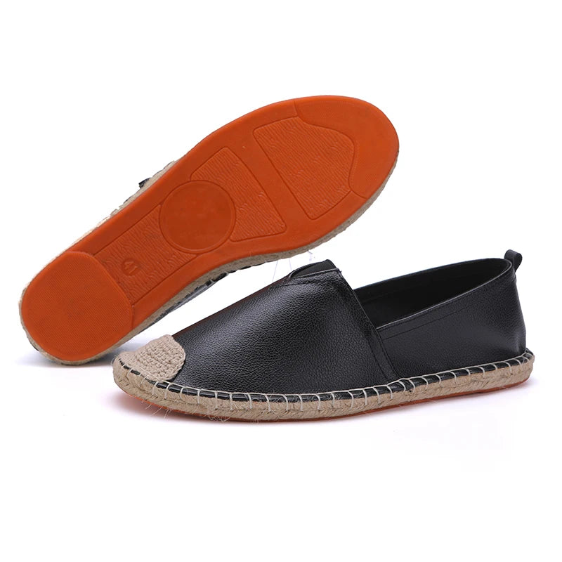 Jute Sole Luxury Slip on Loafer Walking Style Breathable PU Leather Shoes Espadrilles Men Shoes