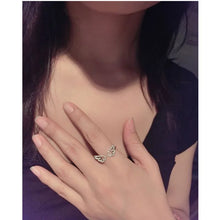 Korean Style Angel Wings Ring Adjustable Rhinestone Finger Rings For Women Silver Color Female Party Birthday Jewelry Gift