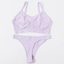 Women Seamless Bra And Panties Set Wire Free Bralette High Leg Cut Thongs Comfort Ribbed Unlined Ladies Sexy Lingerie Set