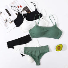 Women Seamless Bra And Panties Set Sexy Lingerie Set Low Back Bra Top High Rise Thongs Female Underwear Removable Pads