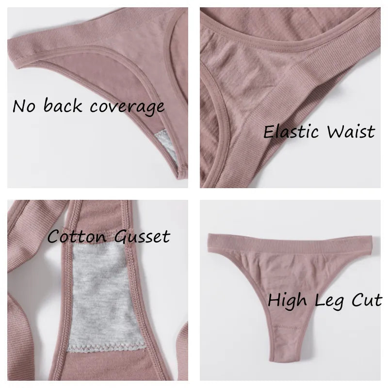 Women Seamless Bra And Panties Set Wire Free Bralette High Leg Cut Thongs Comfort Ribbed Unlined Ladies Sexy Lingerie Set