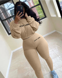 Letter Printed Embroidery Women Two Piece Ribbed Tracksuits Fall Spring Long Sleeve Sweatshirt and Skinny Pants Set
