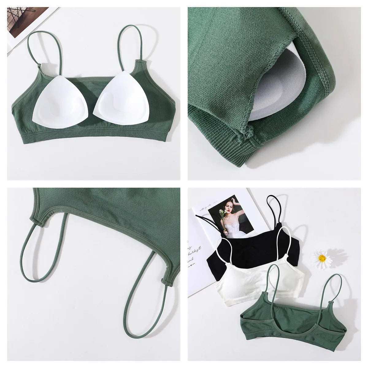Women Seamless Bra And Panties Set Sexy Lingerie Set Low Back Bra Top High Rise Thongs Female Underwear Removable Pads