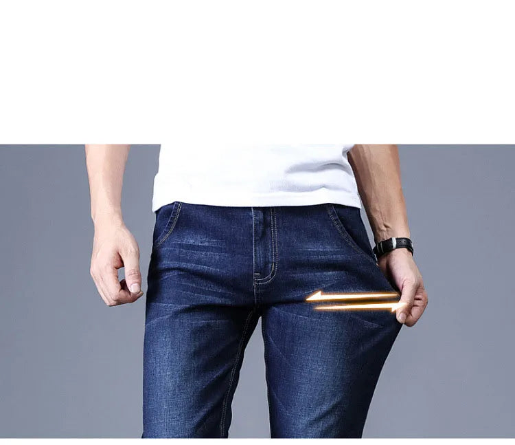 2022 New Men Stretch Jeans Male Classic Elasticity Business jeans men fashion comfortable Solid slim straight long Denim pants